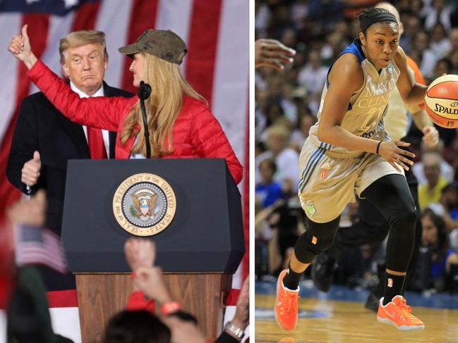 Kelly Leoffler at a Trump rally and new team co-owner Renee Montgomery.