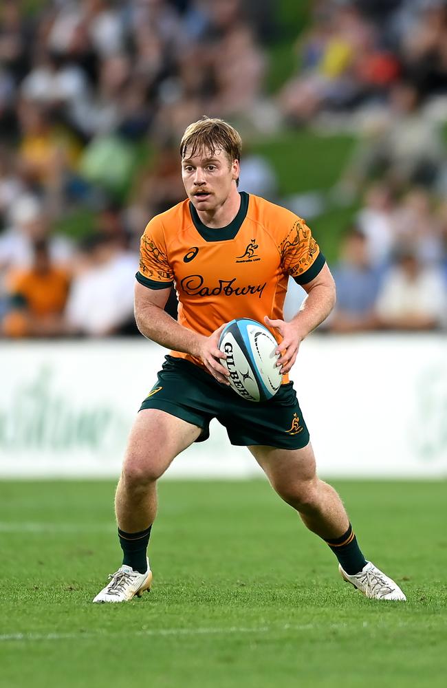 Harry McLaughlin-Phillips of Australia in ac during The Rugby Championship U20 Round 3 match between Australia and New Zealand at Sunshine Coast Stadium on May 12, 2024 in Sunshine Coast, Australia. (Photo by Albert Perez/Getty Images)