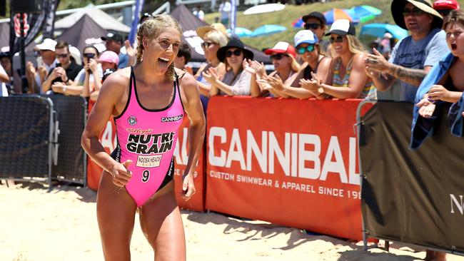 Sydney's Kirsty Higgison wins round 4 of the Women's Nutri-Grain Ironwomen's Series at Newcastle Beach. Picture by Peter Lorimer.