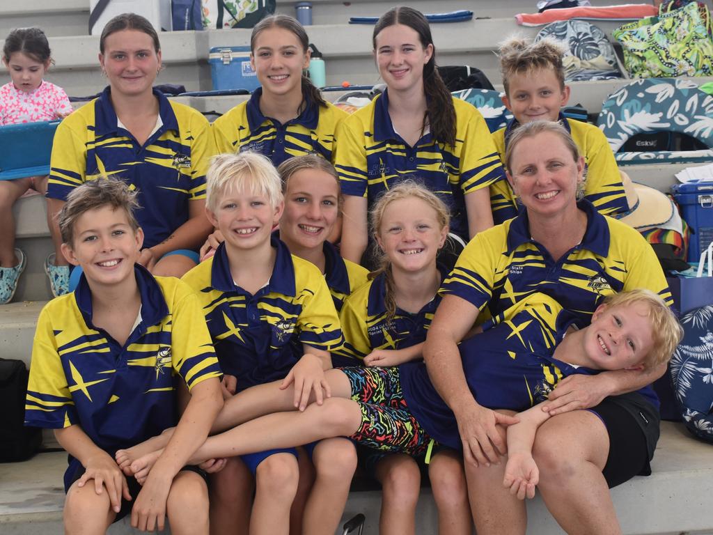 The Biloela Bluefins' contingent at the Central Queensland Swimming Championships at the 2nd World War Memorial Aquatic Centre, Rockhampton, on March 1, 2025.