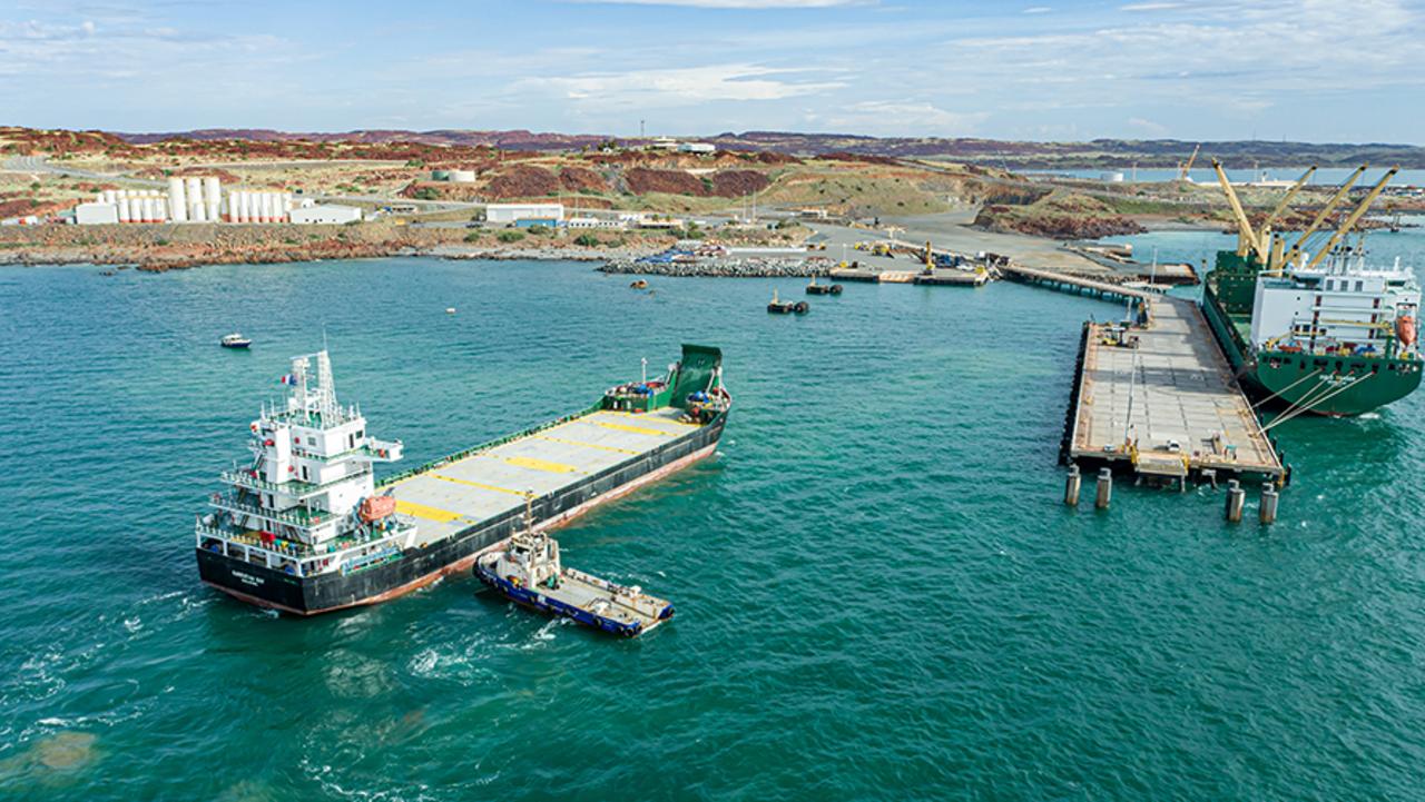 Up in the Pilbara, giant iron ore boats that weigh 250,000 tonnes are arriving every few hours, filling up and sailing away, usually to China. Picture: Photo courtesy of Pilbara Ports