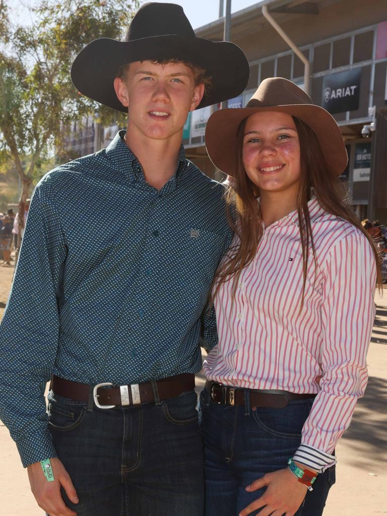 Ryder Sober and Jemirson Roberts at Mount Isa Mines Rodeo. Picture: Peter Wallis