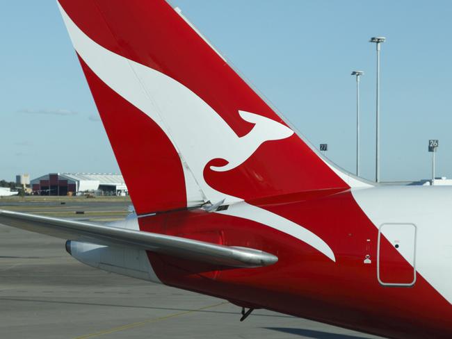 Brisbane, Australia - August 18, 2011: Qantas is an Australian airline with an international reputation for safety and quality. It is known for its distinctive kangaroo design on the aircraft tail. Here is a Qantas 767 tail at Brisbane airport.