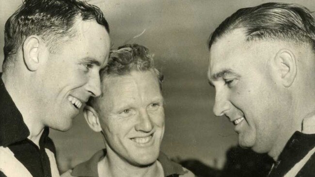 Lyle Griffin (middle) with fellow North Adelaide greats, Ian McKay (left) and Ken Farmer, in 1952.