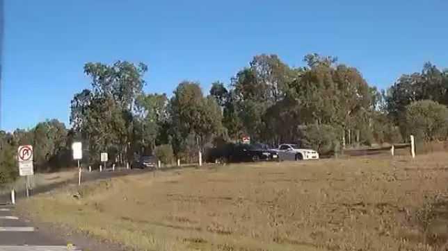 The two Holden Commodores seen speeding on the Warrego Highway near Gatton on Saturday. Picture: QPS