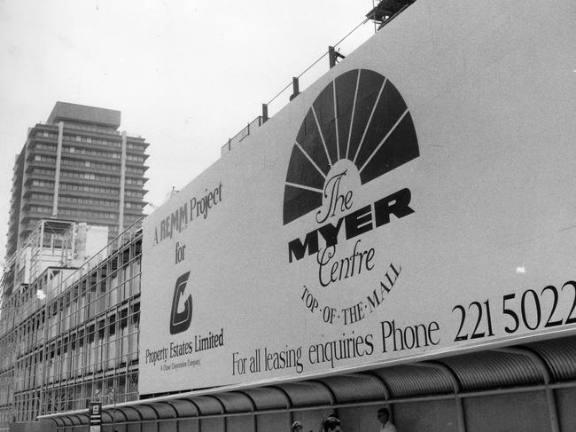 The Queen Street Myer Centre during construction in 1987