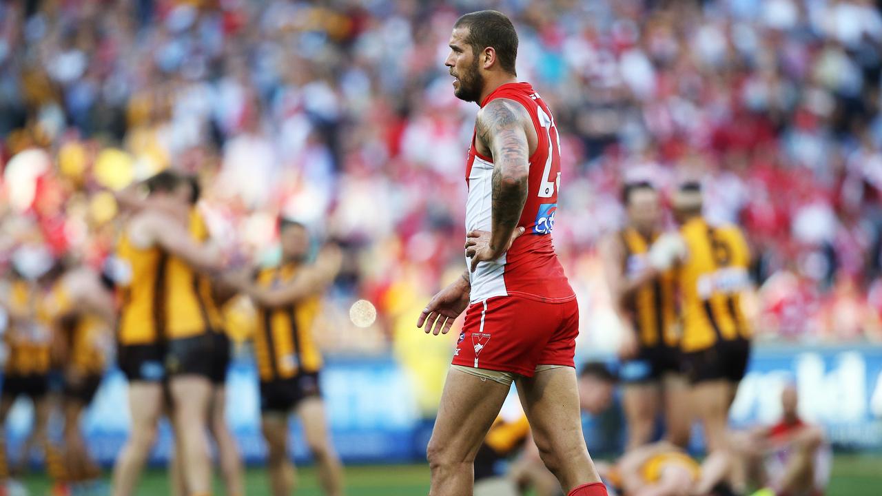 Lance Franklin’s Swans lost to Hawthorn in the 2014 Grand Final. Picture Phil Hillyard