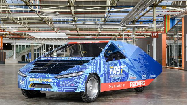 The new Flinders solar car inspired by Elon Musk's Tesla Cybertruck. Picture: Brenton Edwards