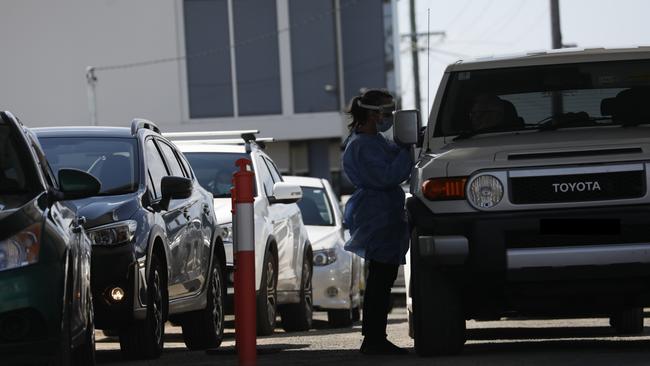 The 4Cyte Covid-19 drive-through testing clinic on River Street in Ballina has been inundated on Friday amid new cases of the virus in the region and the listing of Ballina Fair Shopping Centre as a venue of concern. Picture: Liana Boss