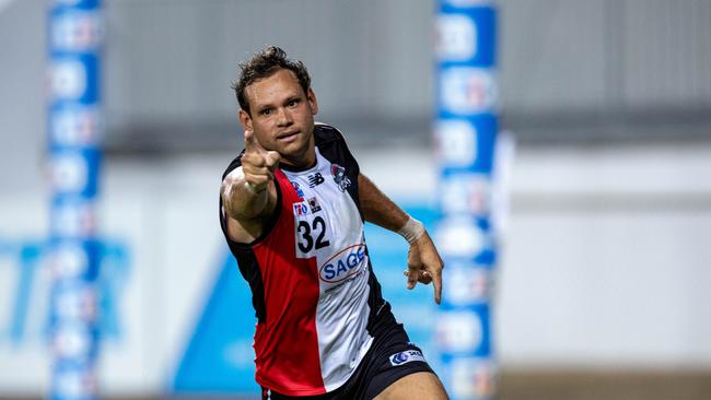 Steven Motlop celebrates a goal for Southern Districts 2024-25 NTFL grand final win against St Mary's. PIcture: Pema Tamang Pakhrin