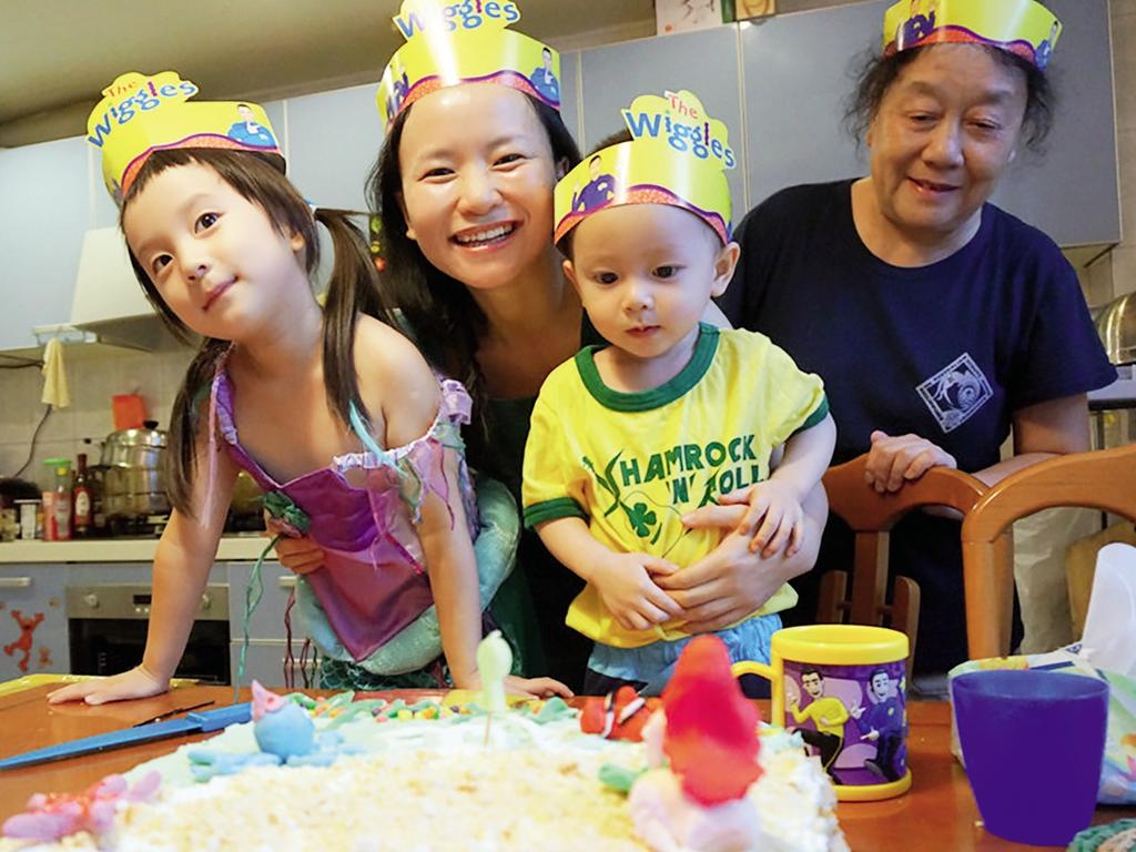 ‘On some plane, I was reunited with my dearest dears’ … Cheng Lei with her mother Hua plus the kids, Ava and Alex, on his second birthday at their apartment in Beijing, August 2013.