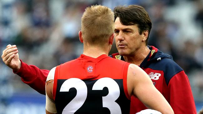 Roos chats with Bernie Vince on Queen’s Birthday. Picture: Wayne Ludbey