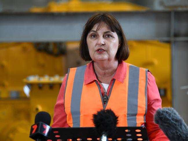 MACKAY, AUSTRALIA - NewsWire Photos - OCTOBER 27, 2020.Mackay MP Julieanne Gilbert speaks during a visit by Queensland Premier Annastacia Palaszczuk to De Goey Contractors (DGC) which refurbishes mining equipment, in Mackay, as she campaigns ahead of the October 31 state election.Picture: NCA NewsWire / Dan Peled