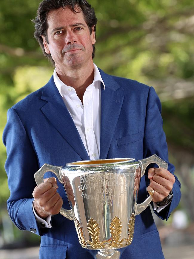 Gillon McLachlan with the premiership cup this week. Picture: Michael Klein