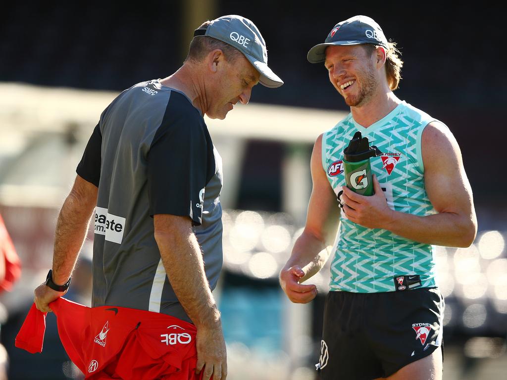 Longmire confirmed that Mills will come straight back into the Swans’ AFL side for the clash against North Melbourne. Picture: Brett Costello