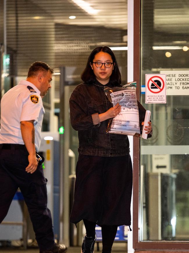 Xiaoran Shi leaving Surry Hills Police Station on bail on Sunday. Picture: Monique Harmer