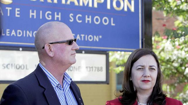 Then Opposition leader Annastacia Palaszczuk and Member for Rockhampton Bill Byrne at Rockhampton High School in 2012 amid concern over job losses intended by the Newman Government. Picture: Sharyn O'Neill ROK130612sjobs3