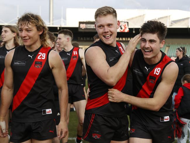 Blade Sulzberger and Declen Chugg celebrate after North Launceston won last year’s TSL grand final. Picture: Nikki Davis-Jones