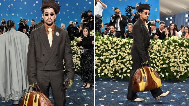 Bad Bunny paid homage to his Puerto Rican wearing a custom brown Prada suit. Picture: Getty