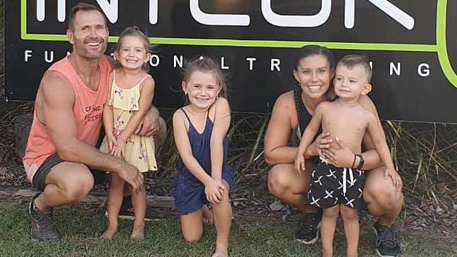 Rowan Baxter and Hannah Baxter with their children Laianah, Aaliyah and Trey outside their Integr8 gym. Photo: Facebook