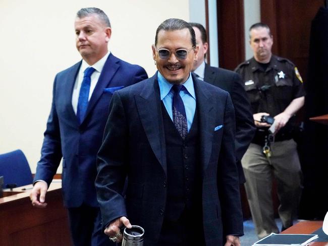 US actor Johnny Depp walks into the courtroom after a break at the Fairfax County Circuit Court in Fairfax, Virginia. Picture: AFP