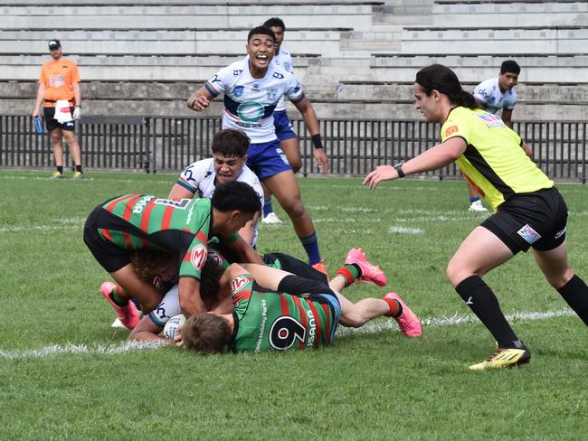 Lennox Tuiloma gets the ball to ground. Picture: Sean Teuma