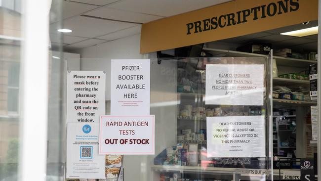 Despite the high demand from customers, many pharmacies across the state have no tests available. Picture: Flavio Brancaleone