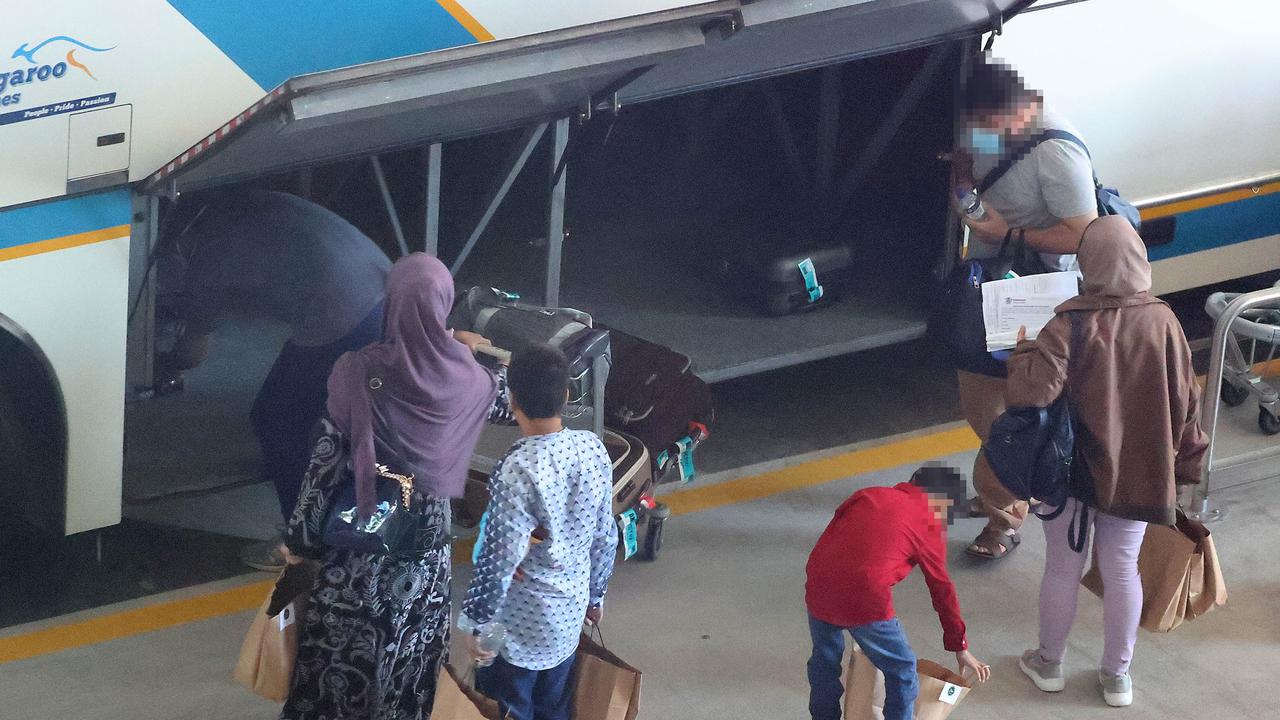 Afghan refugees arriving at Brisbane Airport. Picture: Liam Kidston.