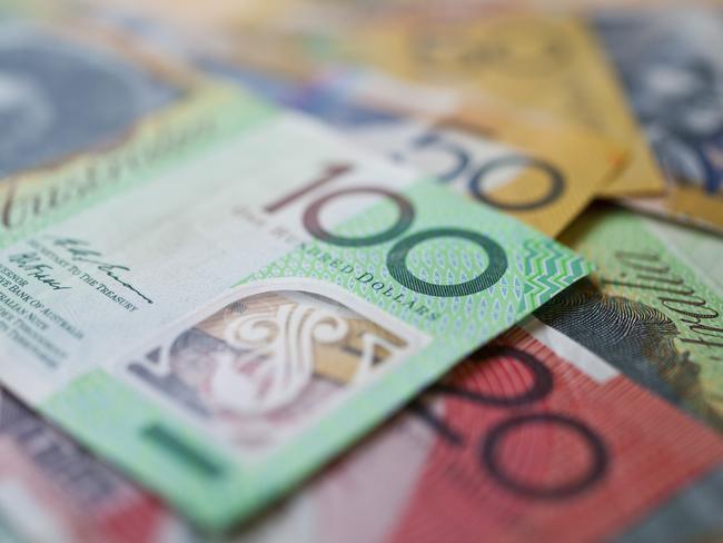 Australian money, currency or cash flat on table