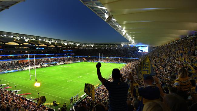 Parramatta supporters pack Bankwest Stadium for the first NRL match against the Tigers. Picture: Dean Lewins