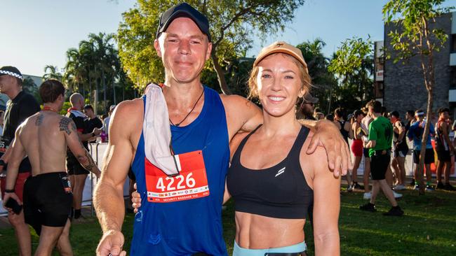 Cam and Hannah with big smiles after finishing the City2Surf. Picture: Pema Tamang Pakhrin.