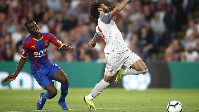 Mohamed Salah of Liverpool is fouled by Aaron Wan-Bissaka of Crystal Palace, leading to a red card and a penalty goal for Liverpool. Photo: Getty Images