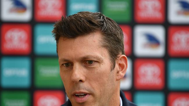 Crows CEO Andrew Fagan is seen during an Adelaide Crows press conference at Unley Oval, in Adelaide, Thursday, May 21, 2020. (AAP Image/David Mariuz) NO ARCHIVING, EDITORIAL USE ONLY