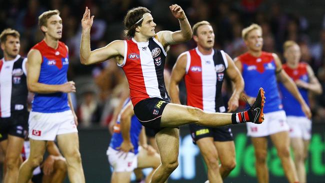 Hunter Clark snaps on goal against Melbourne.