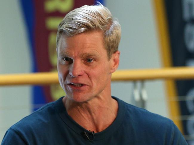 Nick Riewoldt (right) speaks with Mark Robinson as they talk through the prospects of each club for the upcoming 2021 AFL Season during a round table discussion at Fox Footy Studios on Monday, December 14, 2020, in Southbank, Victoria, Australia. Picture: Hamish Blair