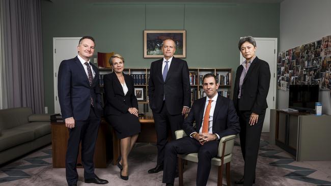 Leadership wannabes Chris Bowen, Tanya Plibersek, Bill Shorten, Jim Chalmers and Penny Wong. Picture: Dominic Lorrimer