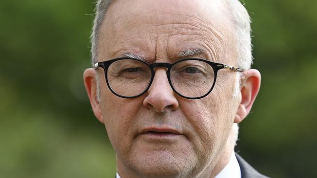 CANBERRA, AUSTRALIA, NewsWire Photos. MARCH 8, 2024: Prime Minister Anthony Albanese makes some remarks to the media during a International Women's Day at The Lodge in Canberra. Picture: NCA NewsWire / Martin Ollman