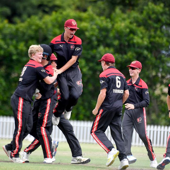 Terrace celebrate a win GPS First XI cricket between Terrace and Ipswich Grammar School Saturday February 1, 2025. Picture, John Gass