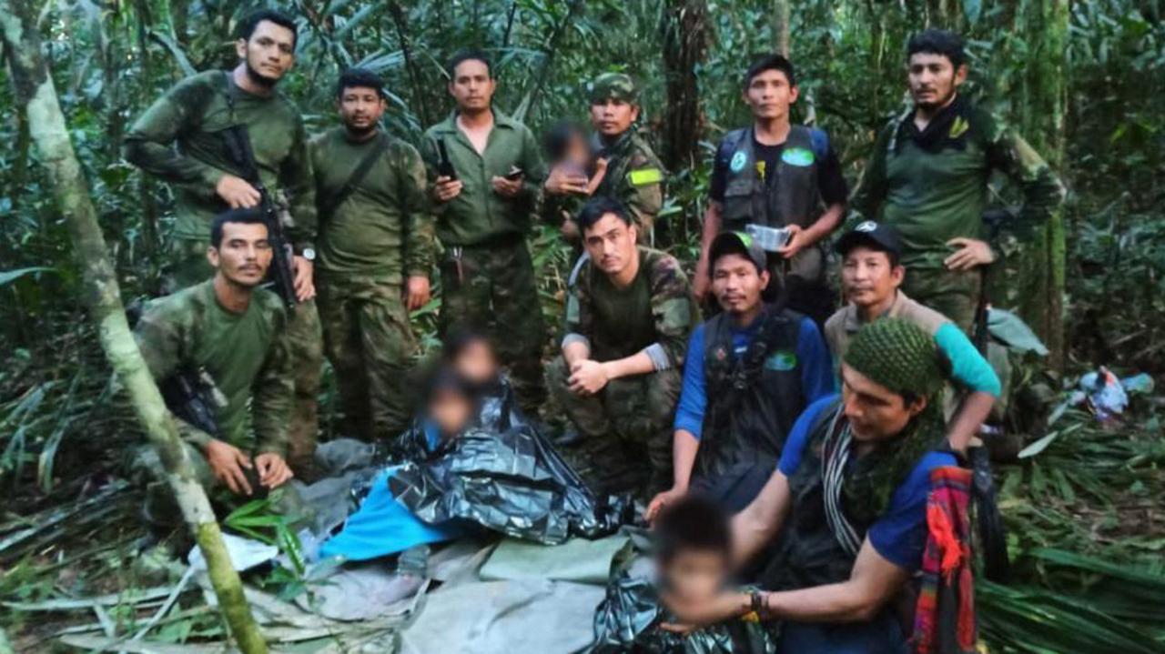 Four Indigenous children are found after spending more than a month lost in the Colombian Amazon rainforest following a small plane crash. Picture: Handout / Colombian Presidency / AFP