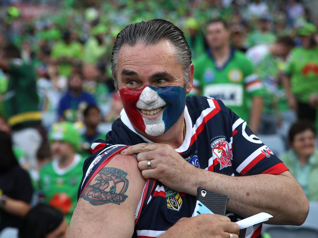 Roosters fan during the 2019 NRL Grand Final between the Sydney Roosters and Canberra Raiders at ANZ Stadium on 6 October, 2019 in Sydney. Picture. Phil Hillyard