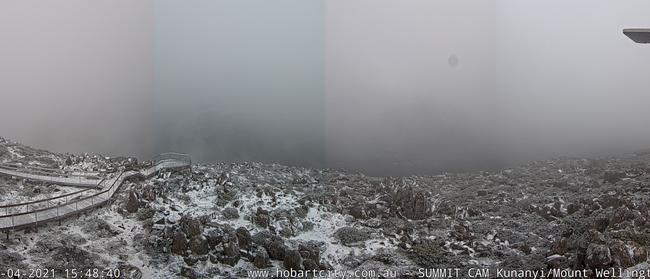 The Mount Wellington summit at 3.48pm Tuesday.