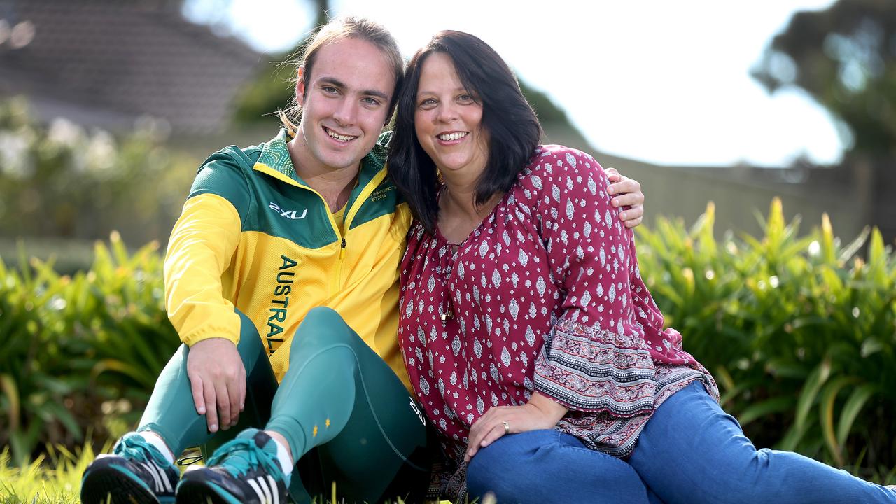 Para Olympic gold medalist Brayden Davidson, with his mum Gail. Picture Dean Martin