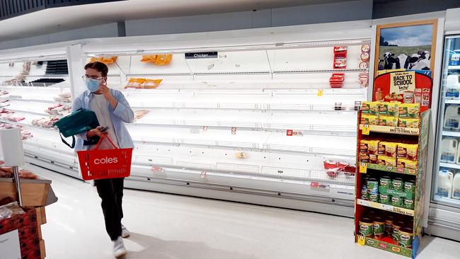 Empty shelves at a Coles supermarket in Richmond in inner Melbourne. Picture: NCA NewsWire / Andrew Henshaw