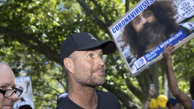 Controversial chef and anti-vaxxer Pete Evans is seen at an anti-vaccination rally at Hyde Park on February 20. Picture: Brook Mitchell/Getty Images