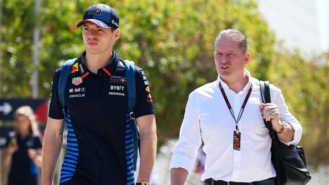 Max and Jos Verstappen enter the paddock in Bahrain. (Photo by Clive Mason/Getty Images)