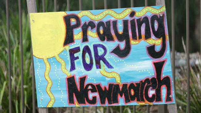 A sign left outside the Anglicare Newmarch House as the coronavirus death toll mounted. Picture: Christian Gilles