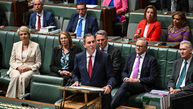 Treasurer Jim Chalmers delivers his 2024 budget speech at Parliament House. Picture: Tracey Nearmy of Getty Images