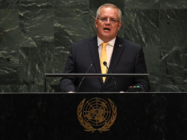 Scott Morrison spoke to the General Assembly of the United Nations for the first time. Picture: AFP