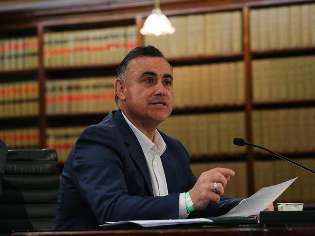 John Barilaro is questioned during the inquiry into his appointment as trade commissioner in NYC. Picture: Gaye Gerard