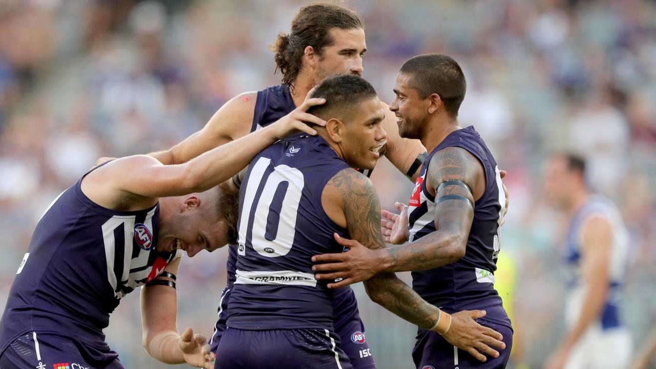 Fremantle thumped North Melbourne in Round 1 last season — but its Round 1, 2020 side could be much different. Picture: Richard Wainwright